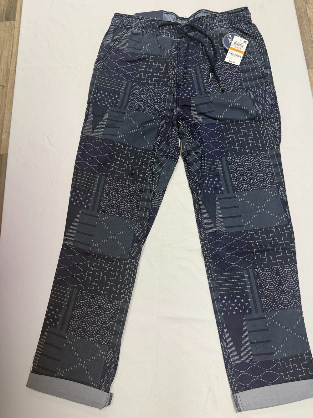 NWT American Rag Slim Fit Stretch Chino Pants Mens Small Blue Patchwork Drawstri